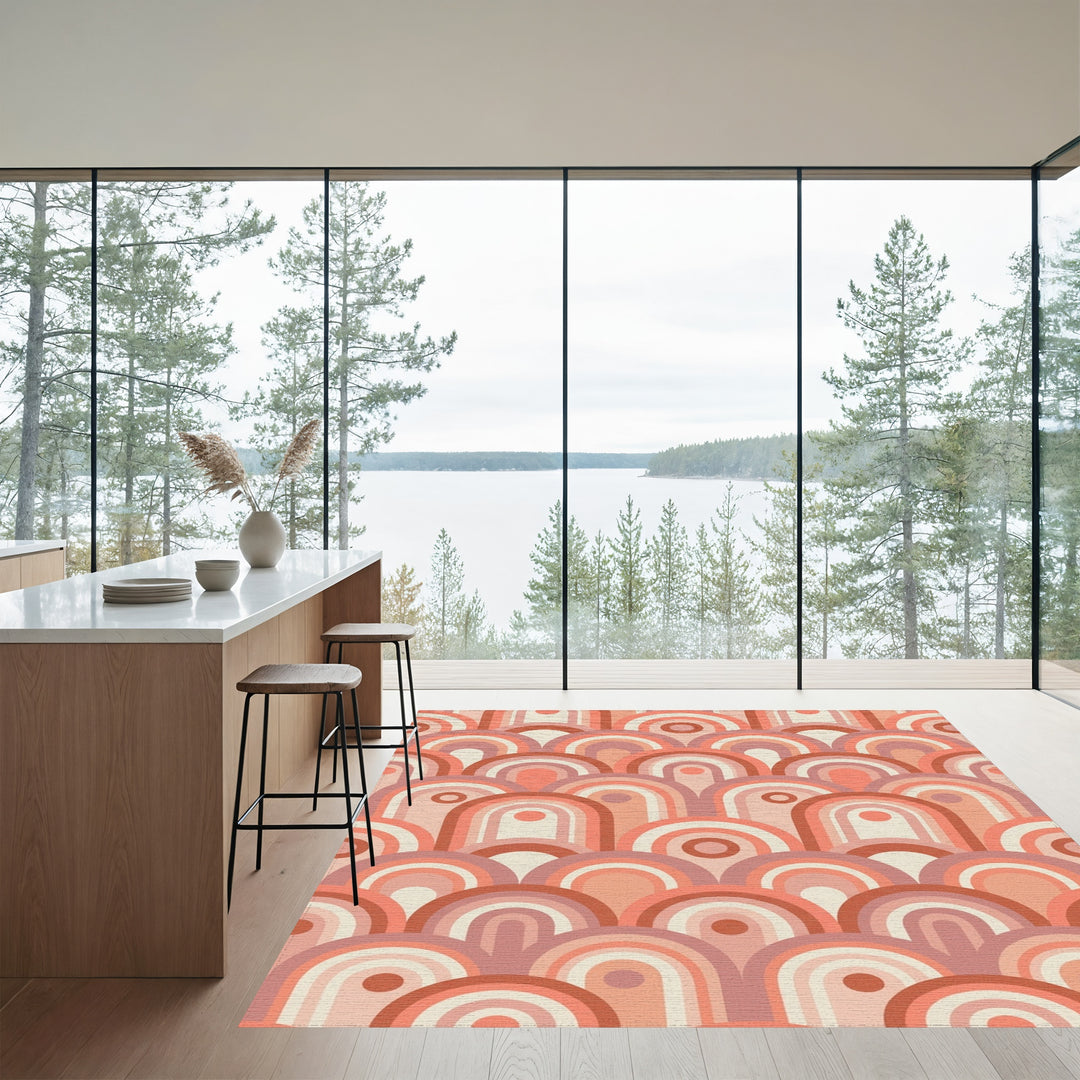 Retro Peach Layered Archway Rug
