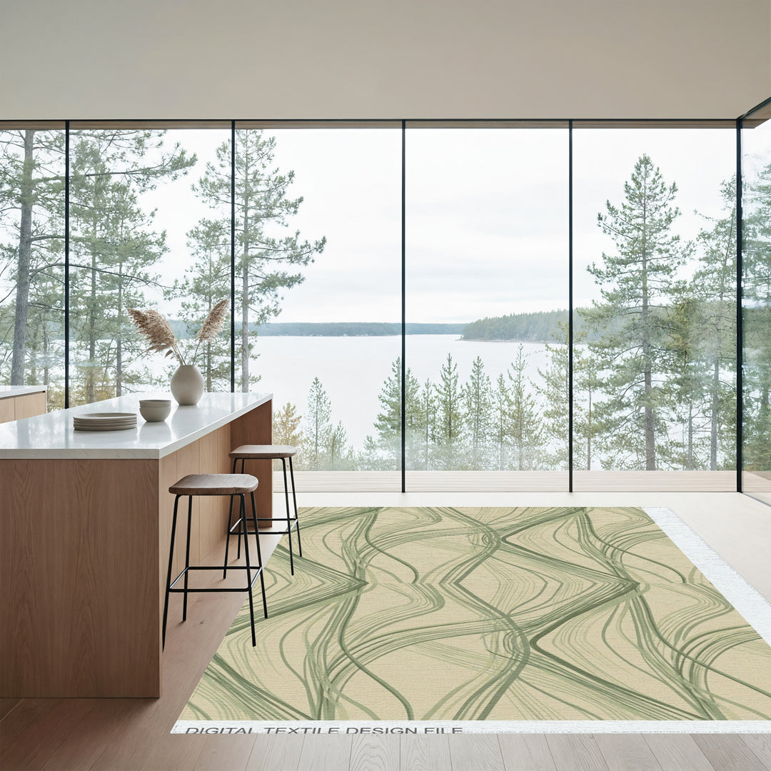 Sage Green Wavy Stripe Swirl Rug