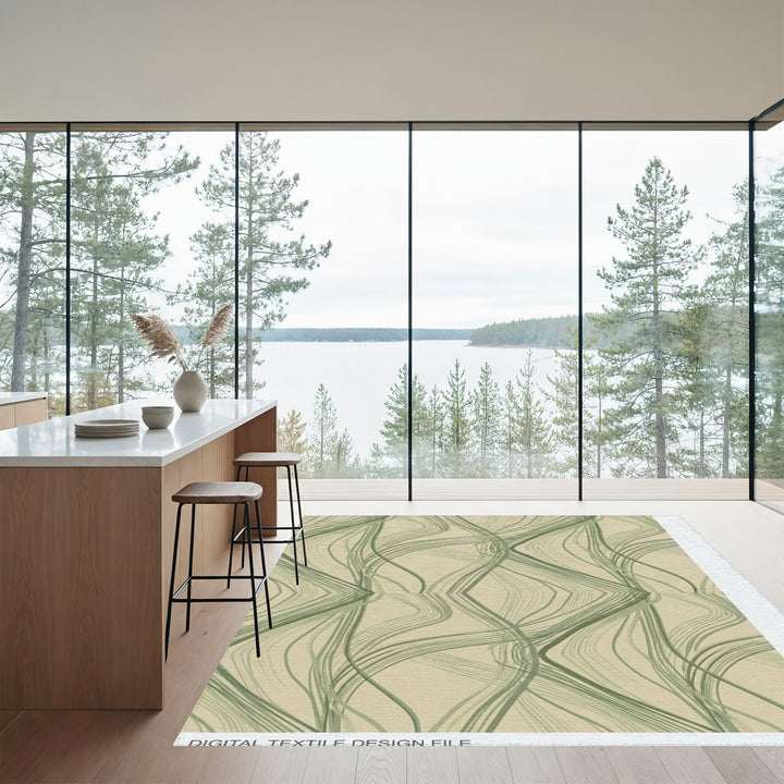 Sage Green Wavy Stripe Swirl Rug