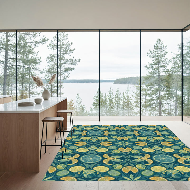 Citrus Medley Teal Botanical Fabric Rug