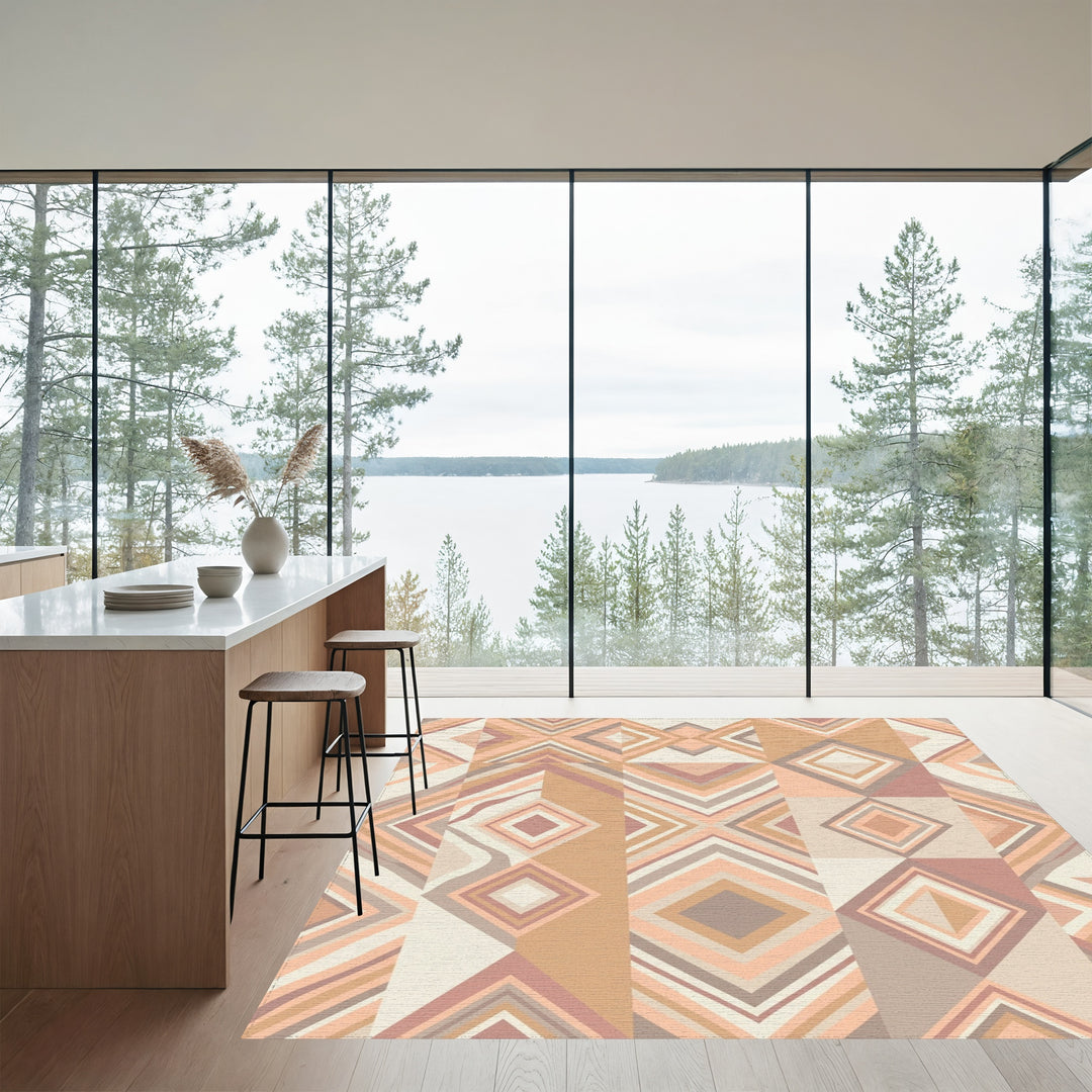 Soft Earthy Tone Geometric Diamond Rug