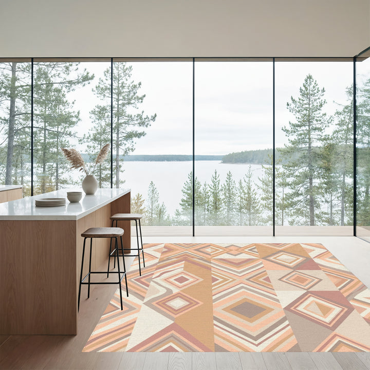 Soft Earthy Tone Geometric Diamond Rug