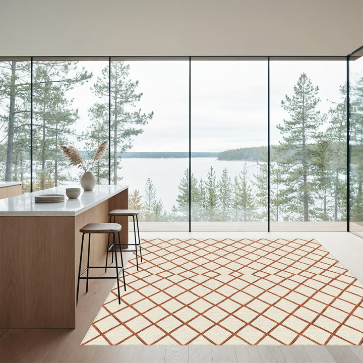Warm Terracotta Diamond Grid Rug