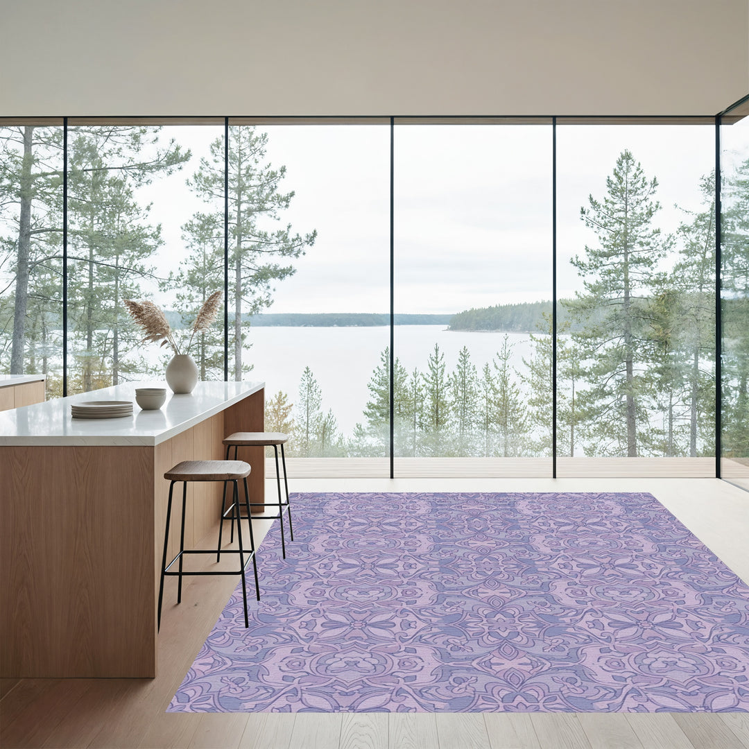 Pastel Lilac Floral Medallion Rug