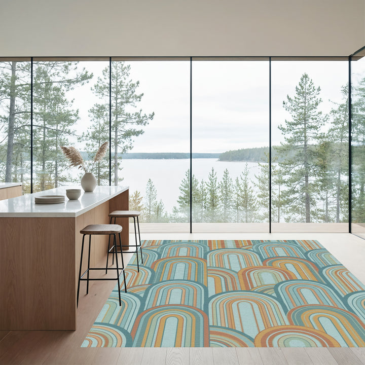 Retro Arch Rainbow Warm Tones Rug