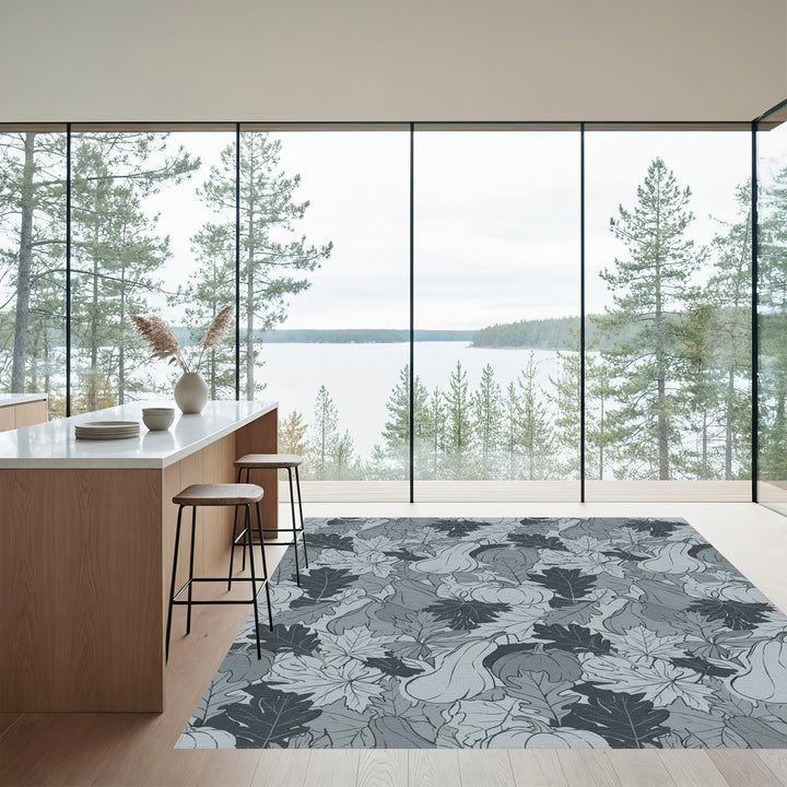 Monochromatic Autumn Squash Leaf Cluster Rug