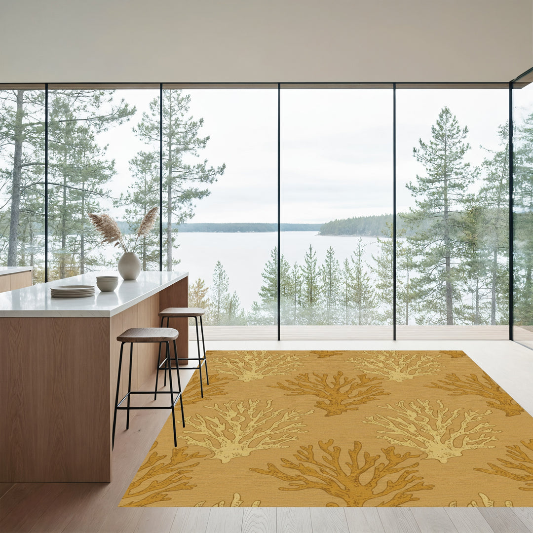 Golden Coral Branch Repeating Pattern Rug