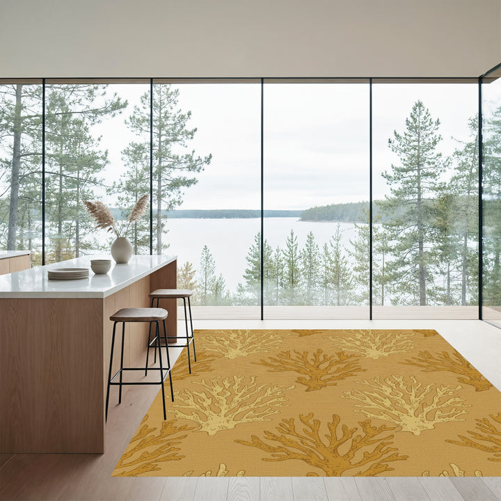 Golden Coral Branch Repeating Pattern Rug
