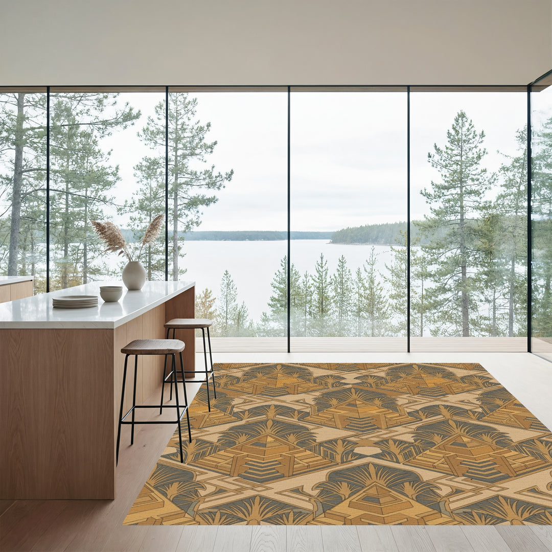 Golden Art Deco Geometric Pyramid Rug