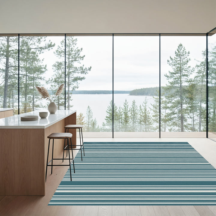 Deep Teal White Subtle Stripe Rug