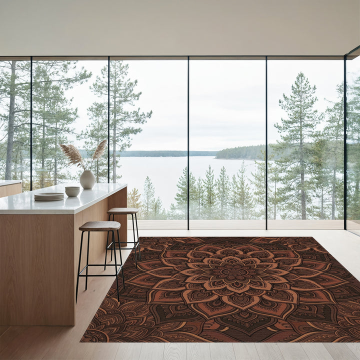 Rich Earth Tone Mandala Bloom Rug