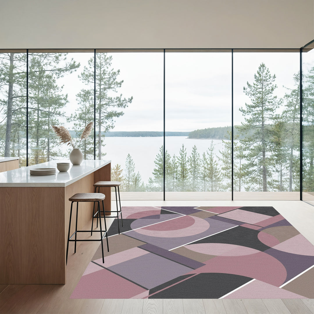 Mauve Gray Circles Squares Geometric Rug