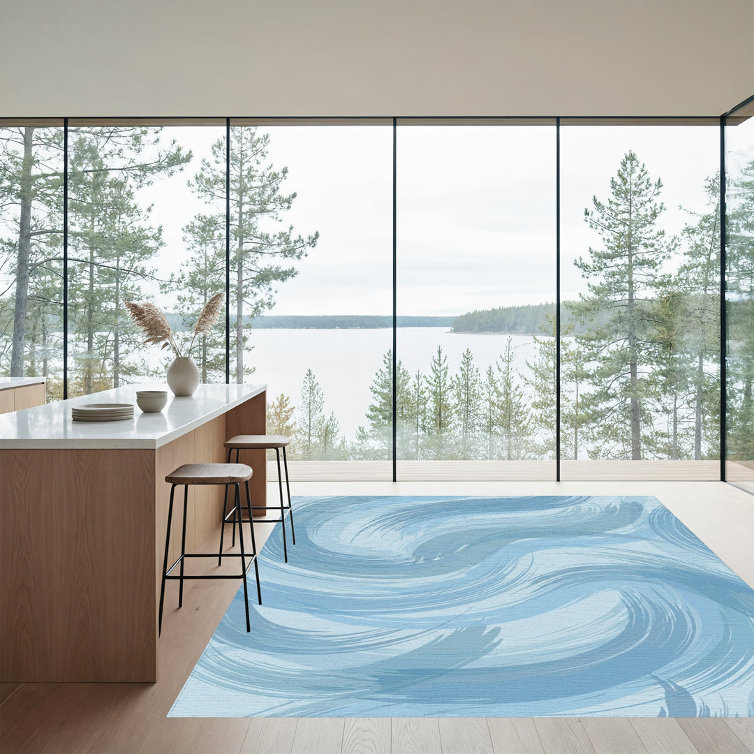 Serene Blue Swirl Abstract Rug