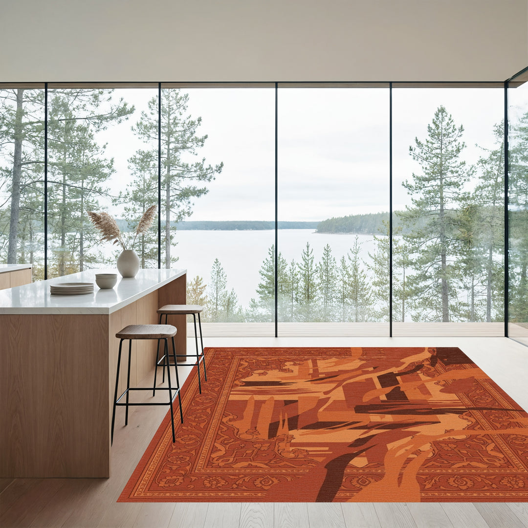 Earthy Tones Abstract Floral Frame Rug