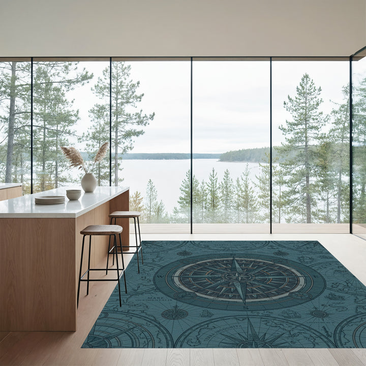 Vintage Nautical Map Compass Rose Rug