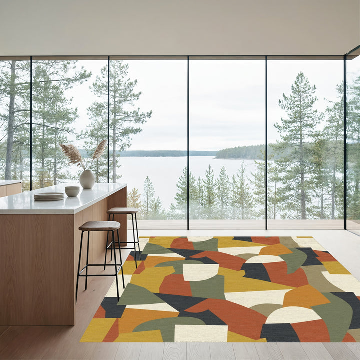 Terracotta Abstract Geometric Collage Rug