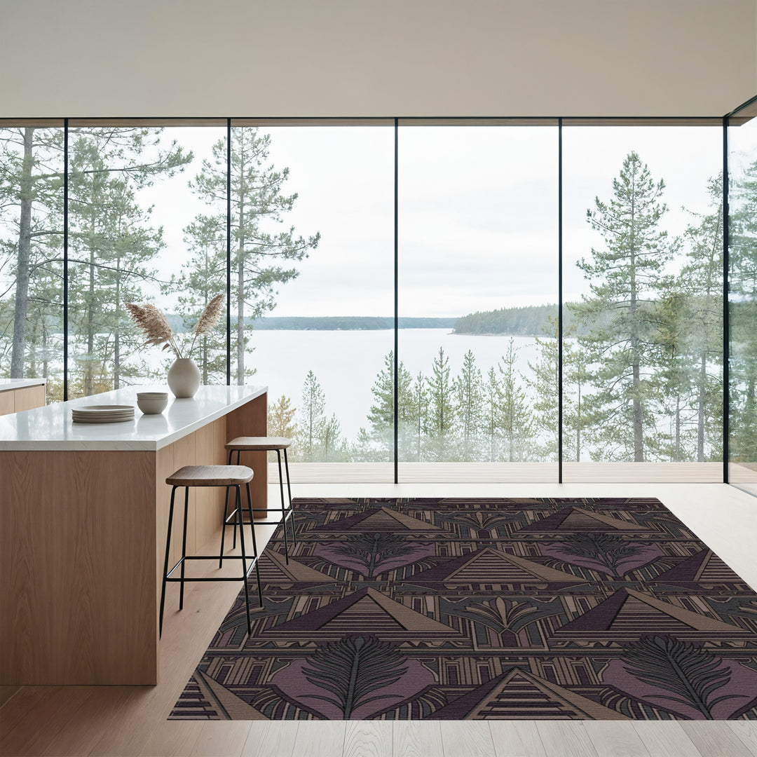 Deep Purple Egyptian Pyramid Art Deco Rug