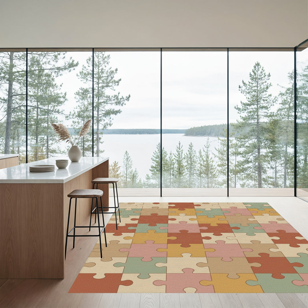 Retro Puzzle Piece Collage Rug