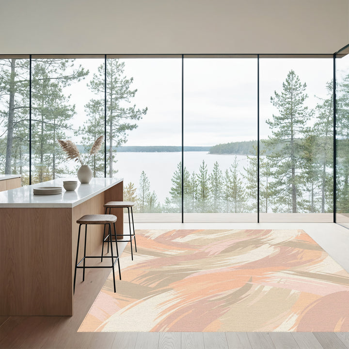 Soft Peach Abstract Brushstroke Rug