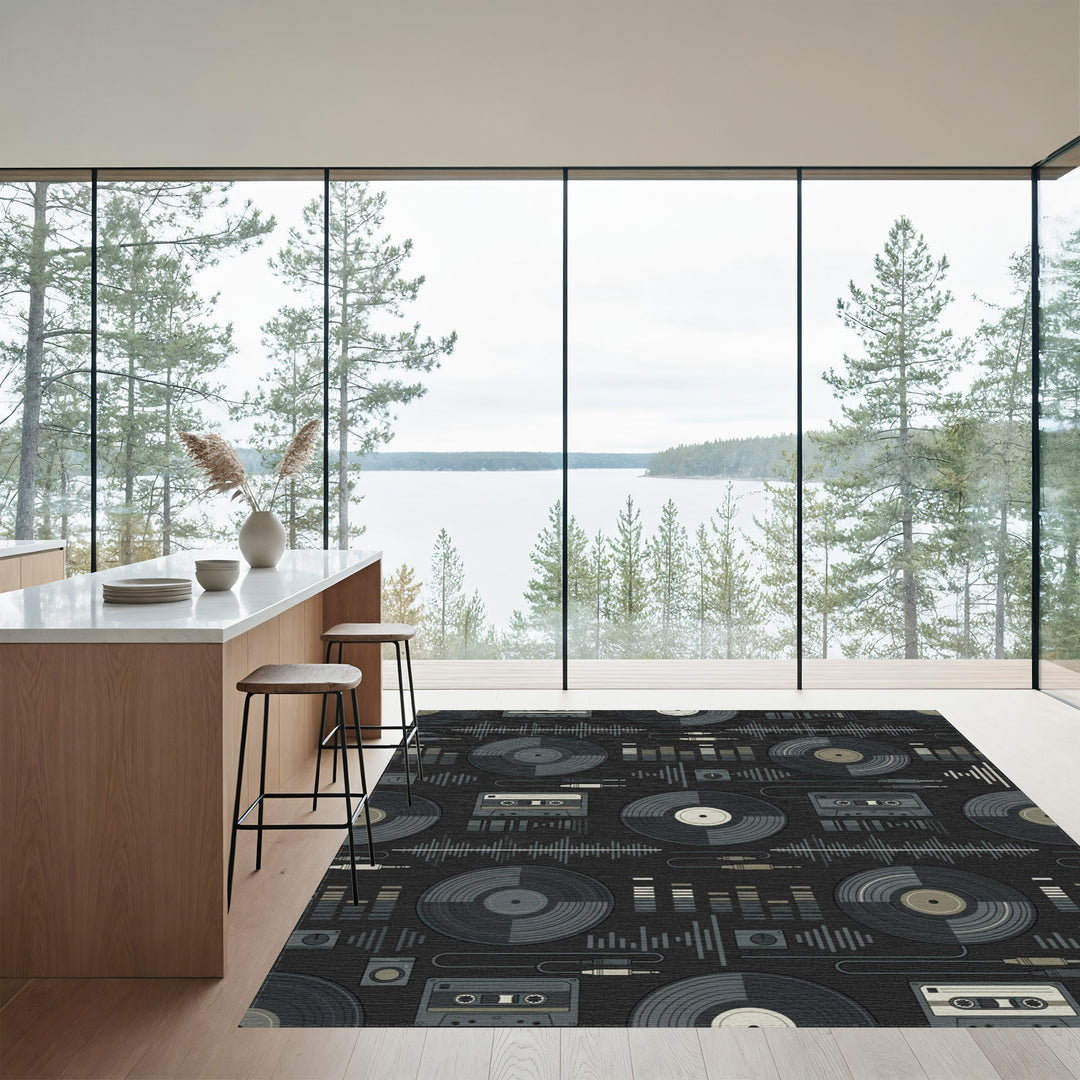 Retro Vinyl Cassette Equalizer Graphic Rug