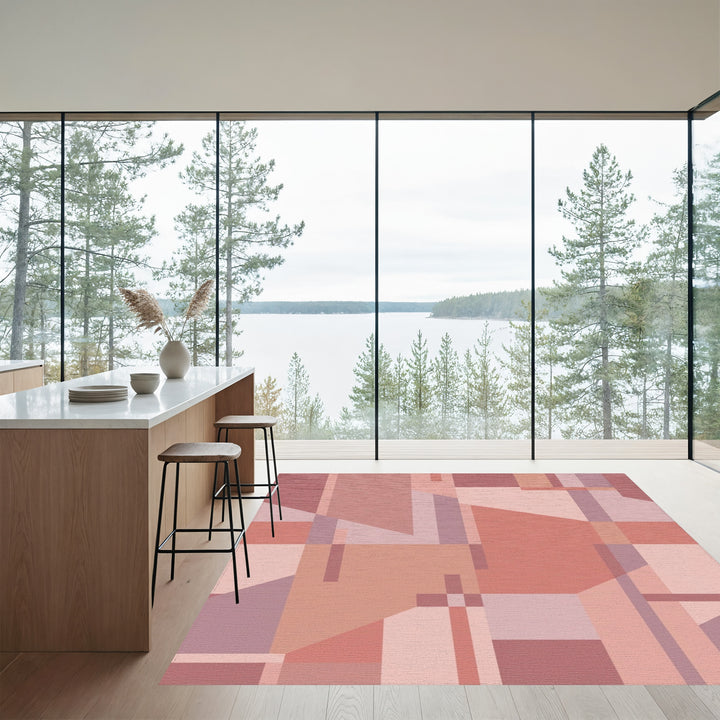 Rose Geometric Abstract Blocks Rug