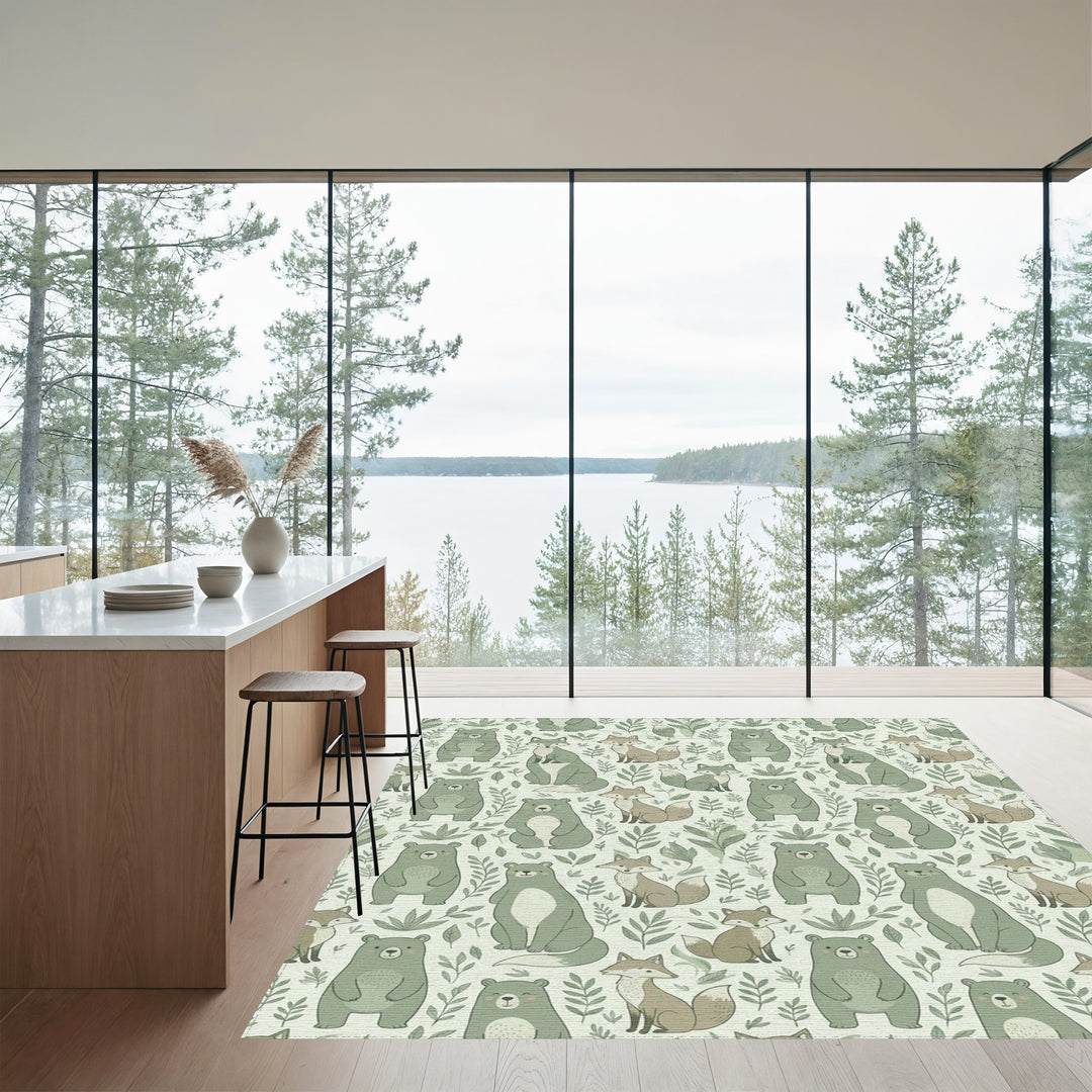 Whimsical Forest Animals Featuring Bears and Foxes Rug