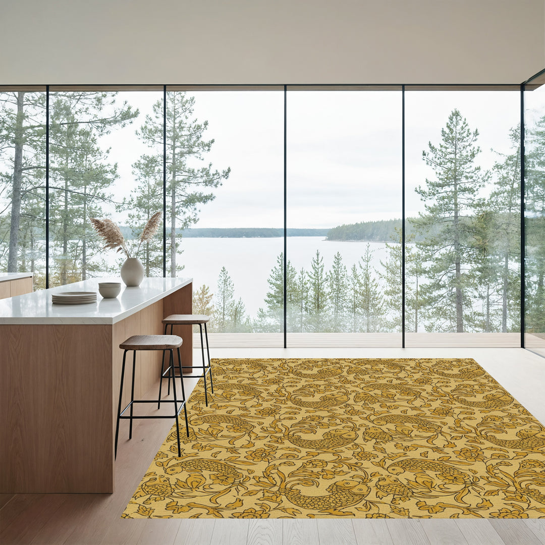 Golden Koi Fish Floral Harmony Rug