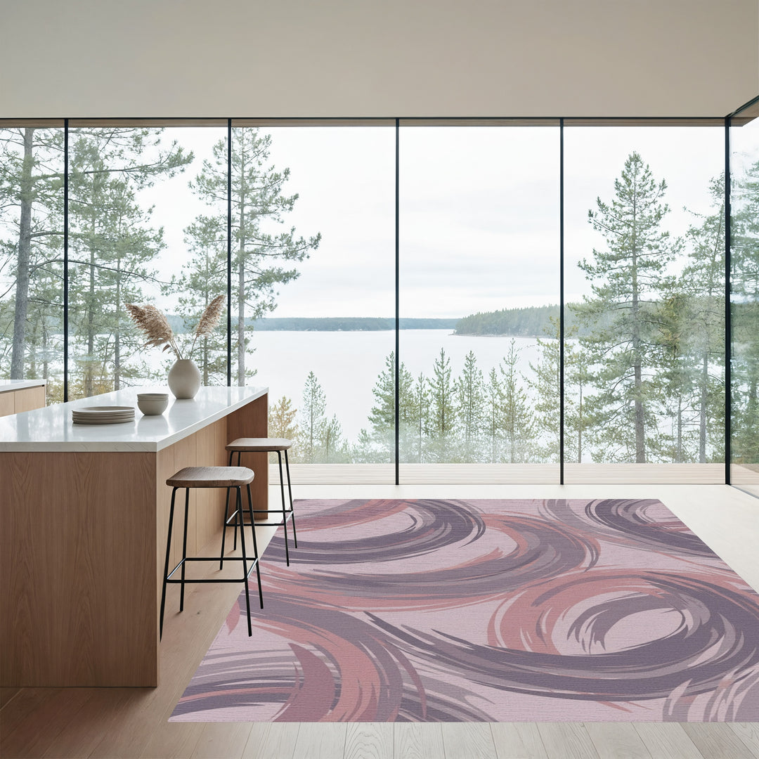 Mauve Rose Swirl Brushstroke Rug