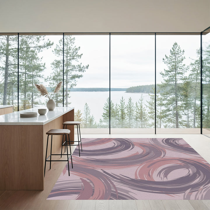 Mauve Rose Swirl Brushstroke Rug