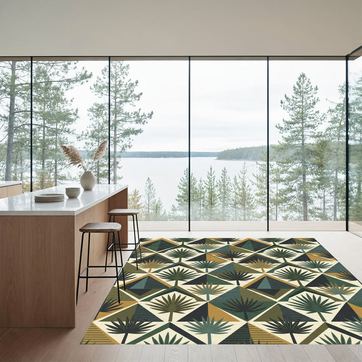 Tropical Palm Triangles Earthy Tones Rug