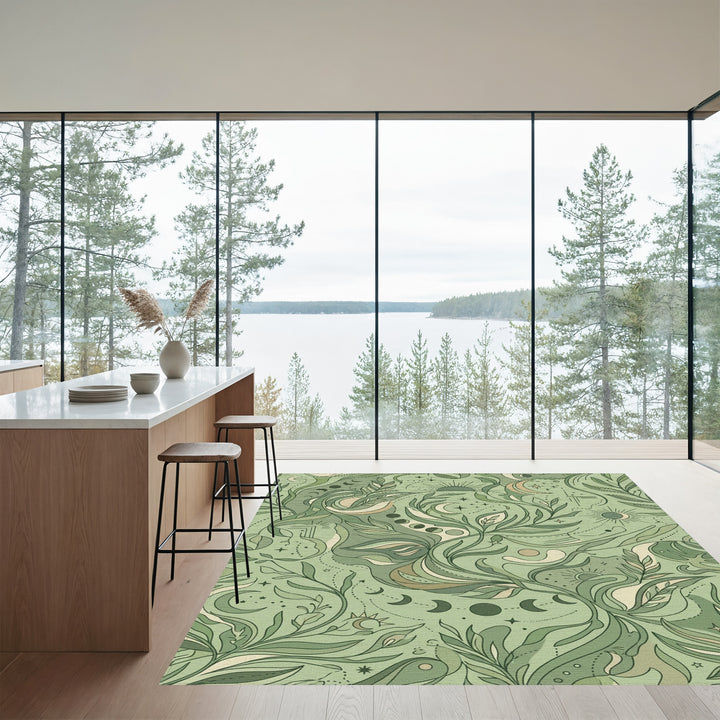 Green Celestial Botanical Swirl Rug