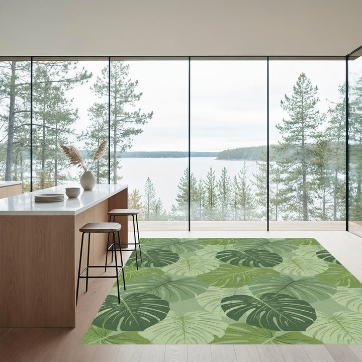 Verdant Green Tropical Leaf Arrangement Rug