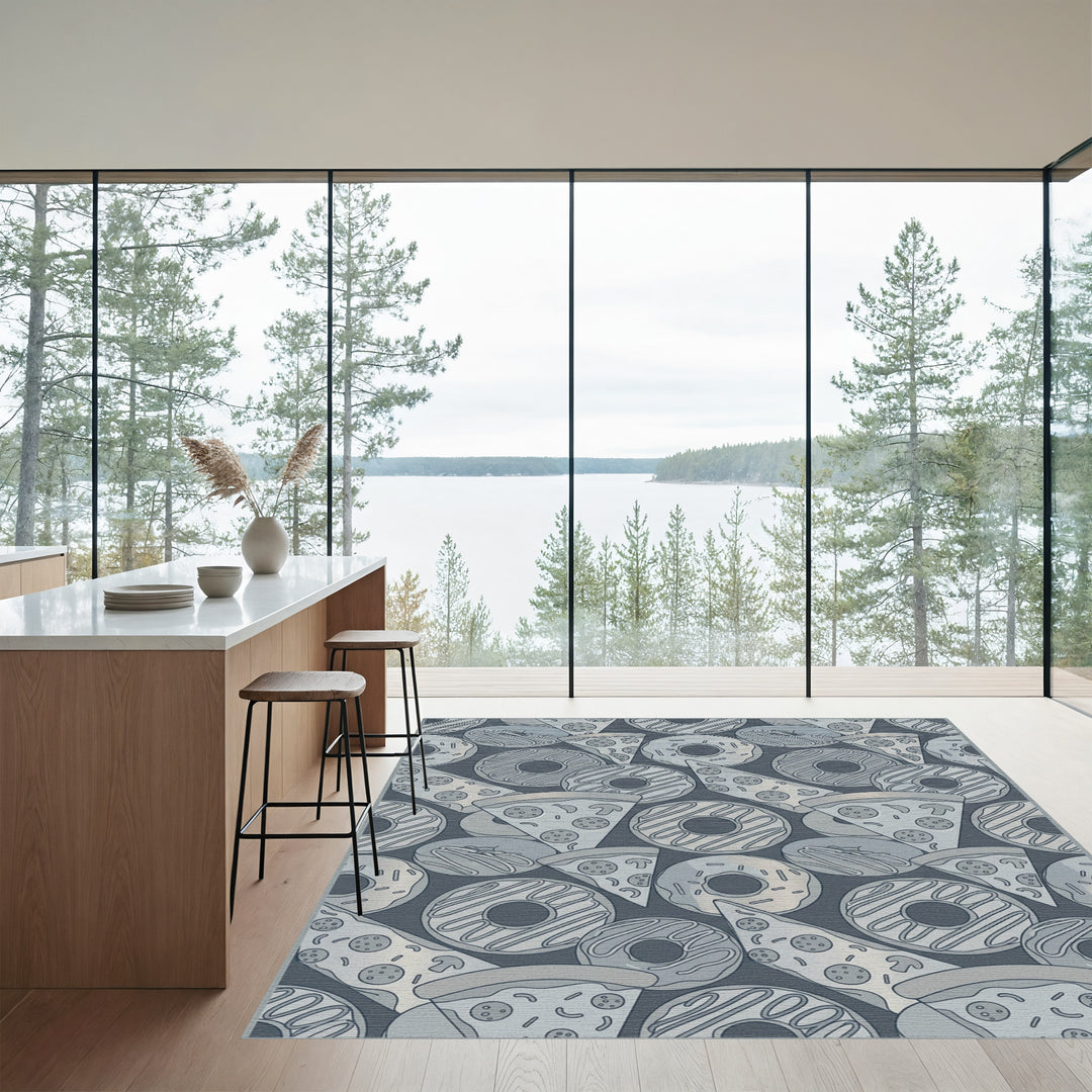 Gray Donut Pizza Collection Rug
