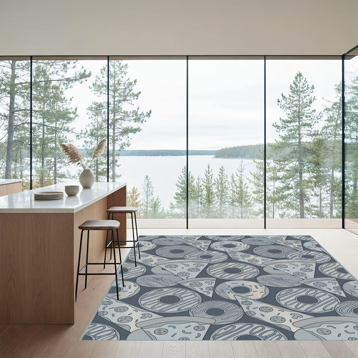 Gray Donut Pizza Collection Rug