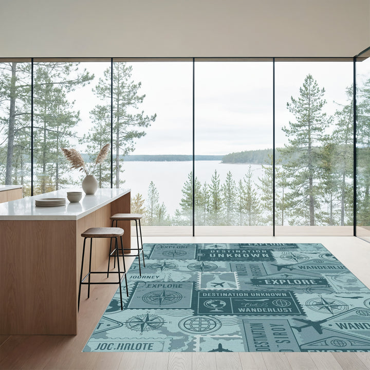 Vintage Travel Stamp Collage Rug