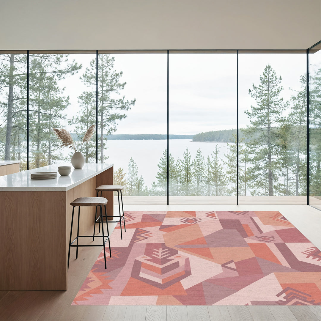 Terracotta Tribal Geometric Patchwork Rug