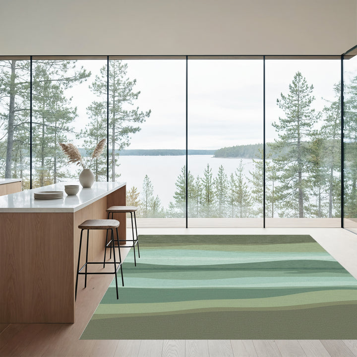 Earthy Green Abstract Wavy Stripes Rug