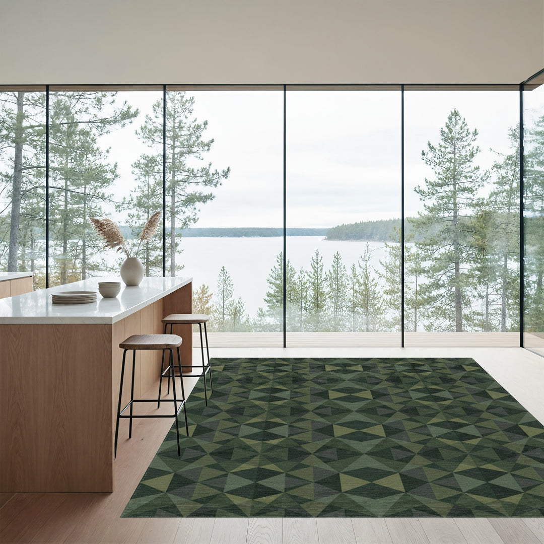 Deep Green Geometric Tessellation Rug