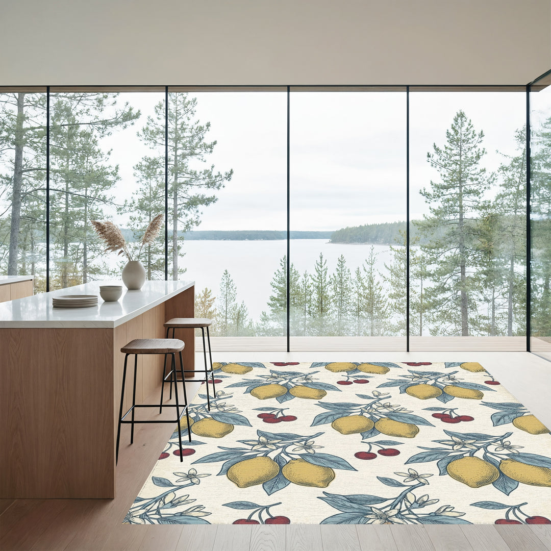 Vintage Yellow Lemon Cherry Branch Rug