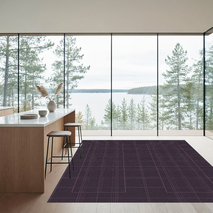 Deep Plum Plaid Geometric Lines Rug