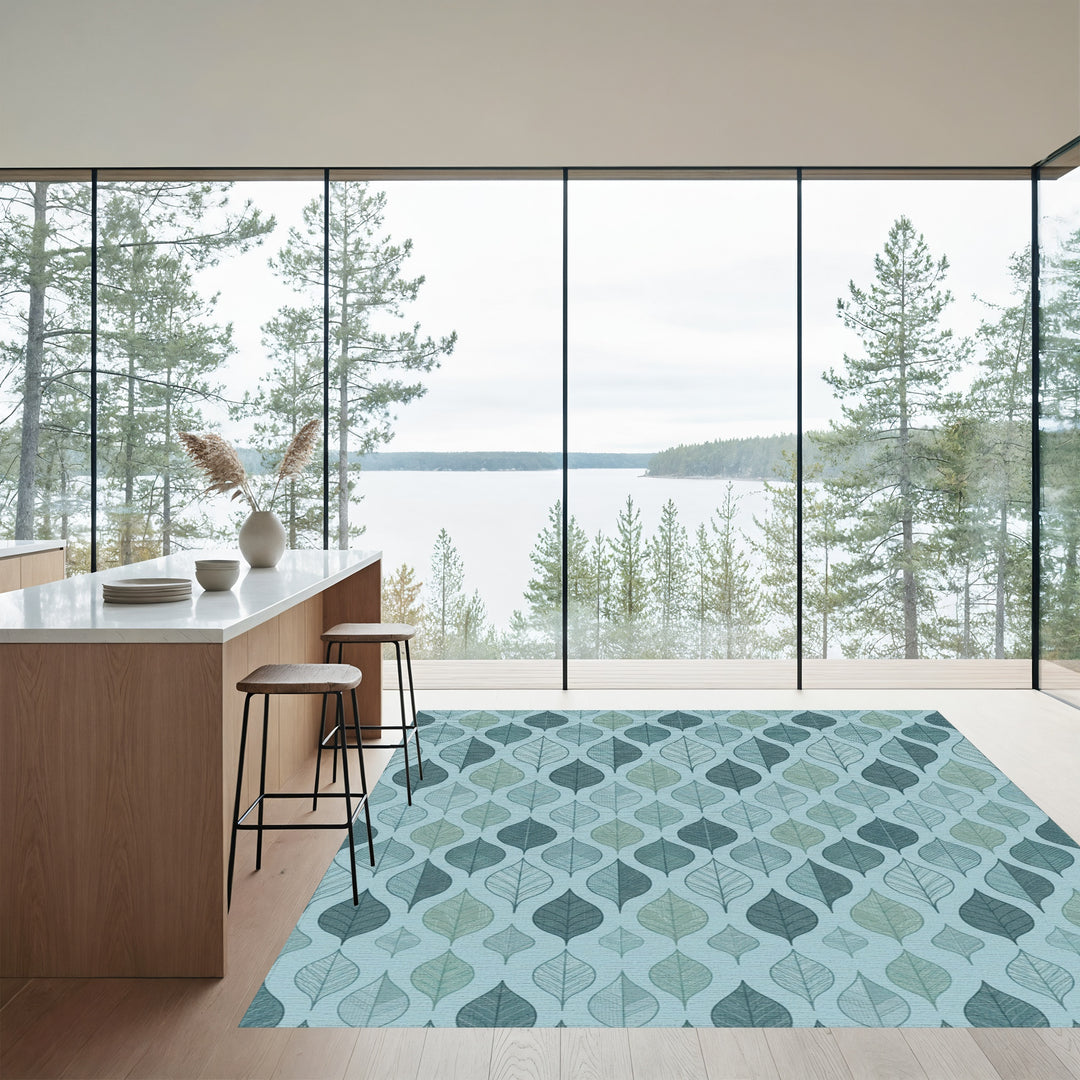 Cool Blue Leaf Lattice Texture Rug
