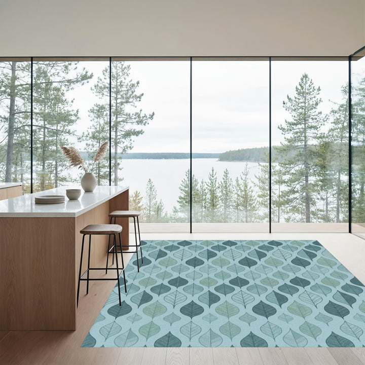 Cool Blue Leaf Lattice Texture Rug