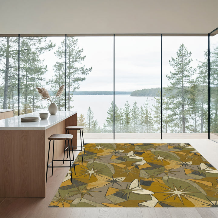 Mid Century Starburst Abstract Ochre Rug