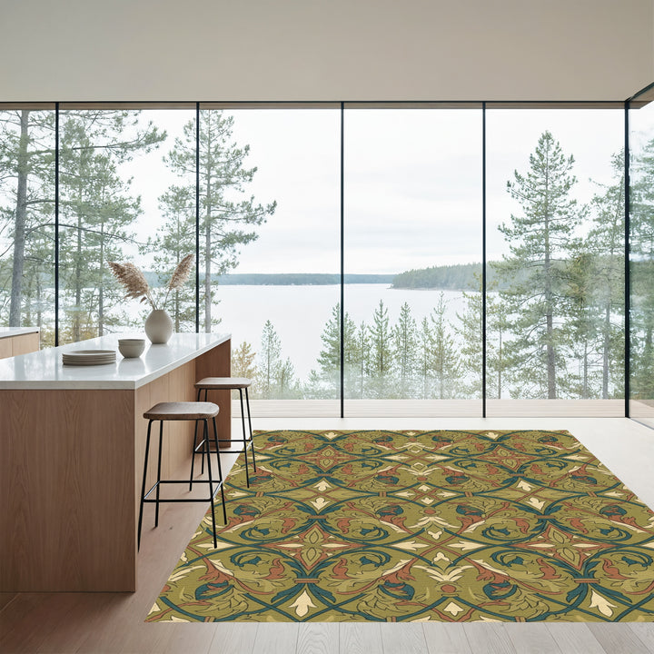 Olive Green Floral Interlace Rug