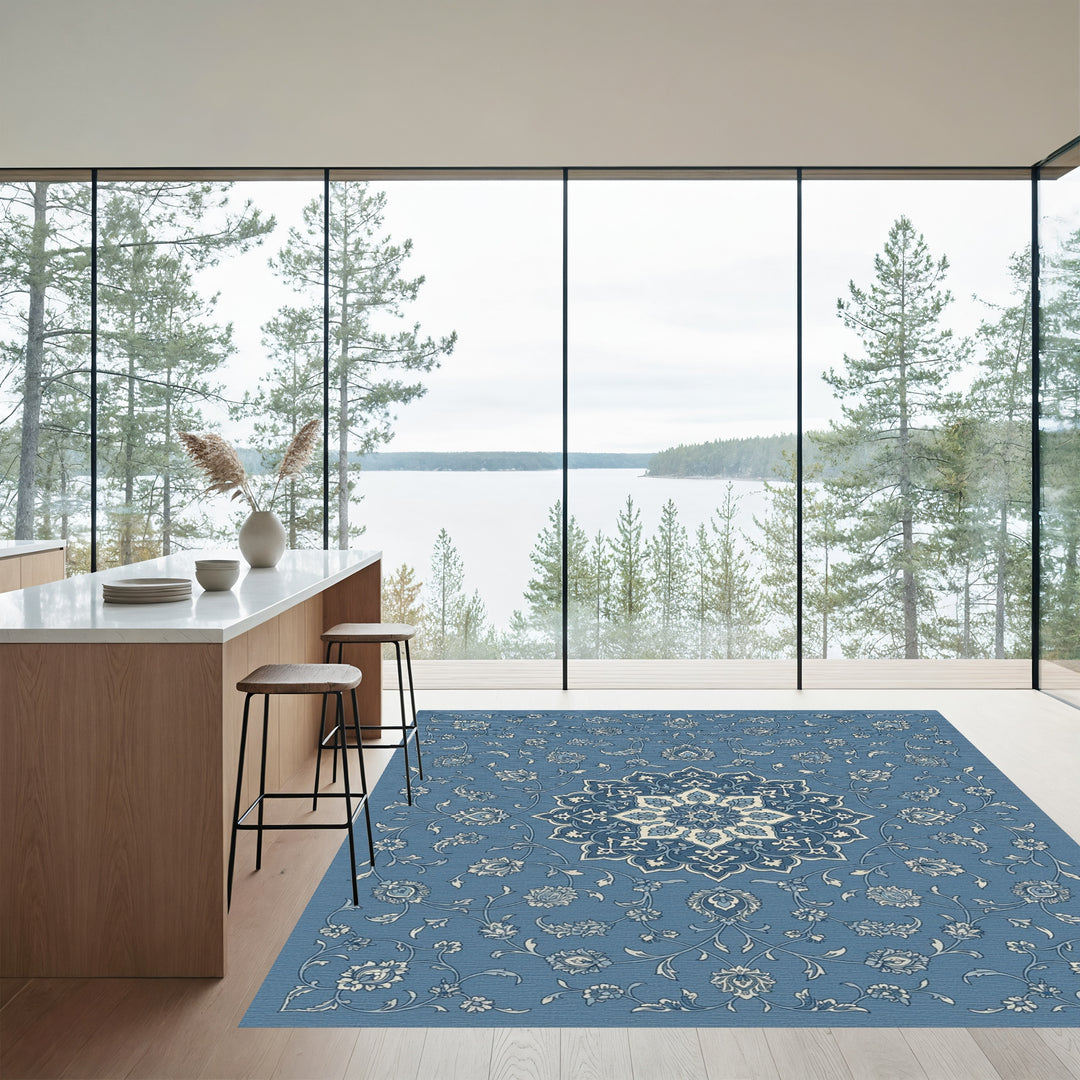 Classic Blue Floral Medallion Rug