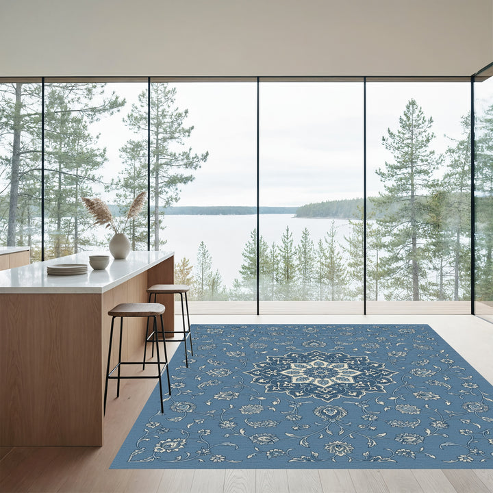 Classic Blue Floral Medallion Rug