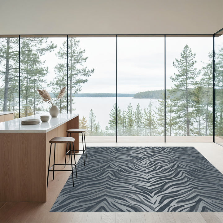 Monochrome Gray Zebra Stripes Rug