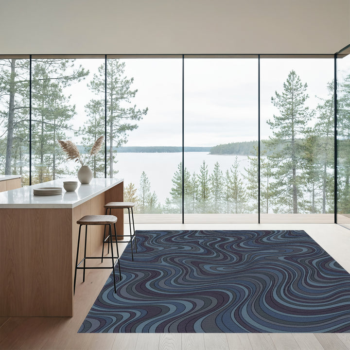 Deep Indigo Wavy Swirls Rug