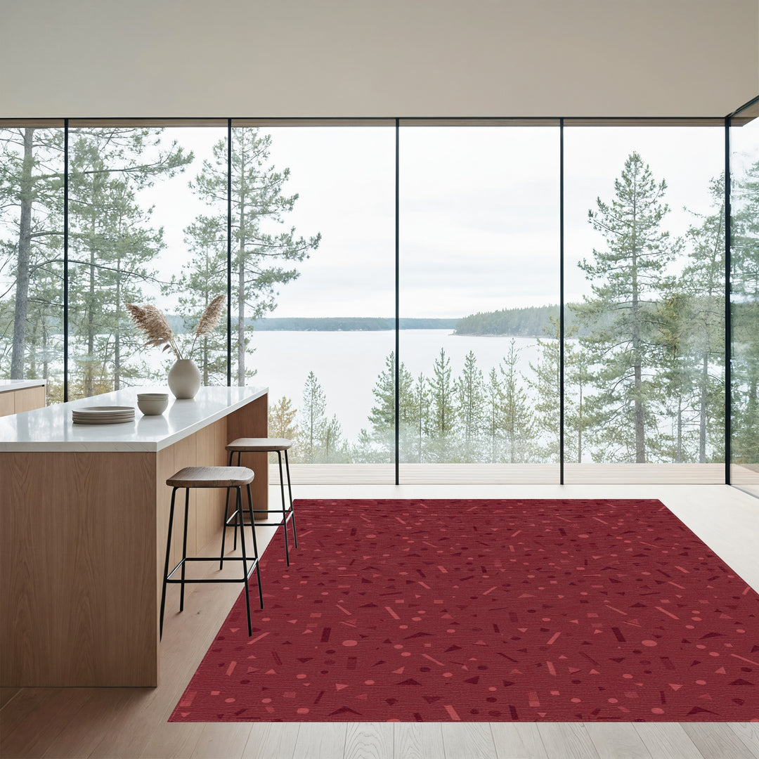 Deep Burgundy Geometric Confetti Scatter Rug