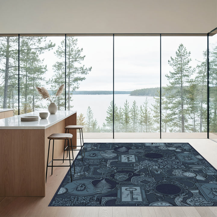 Indigo Dark Academia Collage Rug